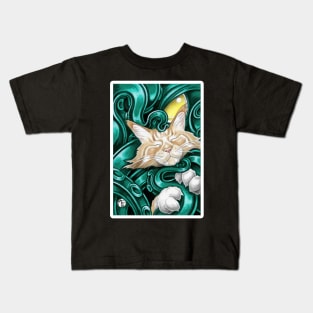 Cthulhu and Ginger Cat Friend - White Outlined Version Kids T-Shirt